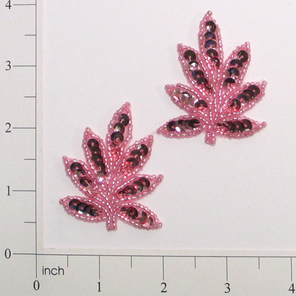 2" x 1 3/4" Leaf Sequin Applique/Patch Pack of 2 Pink Flower Sequin Appliques