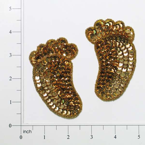 Foot Print Sequin Applique/Patch Pack of 2 - Gold Sequin & Beaded Appliques