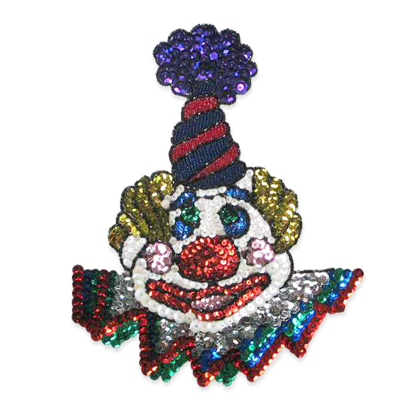 9" x 7 1/2" Clown Sequin Applique/Patch - Multi Colors Sequin & Beaded Appliques