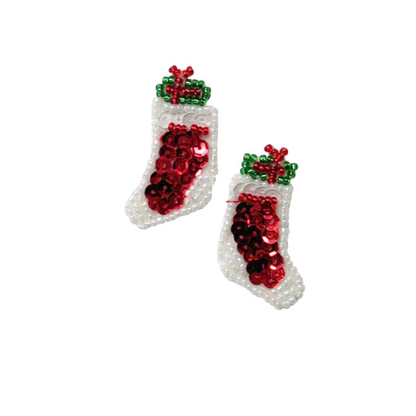 Candy Cane Christmas Stockings Sequin Applique/Patch Pack of 2 - Multi Colors Sequin & Beaded Appliques
