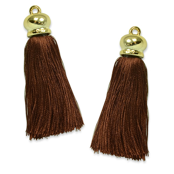 Hera 2 3/4" Tassel with Gold Cap 2PK Brown Tassels and Tiebacks