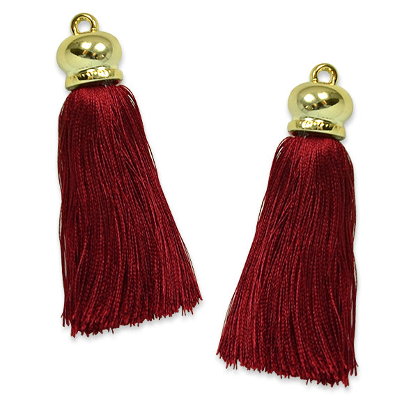 Hera 2 3/4" Tassel with Gold Cap 2PK Burgundy Tassels and Tiebacks