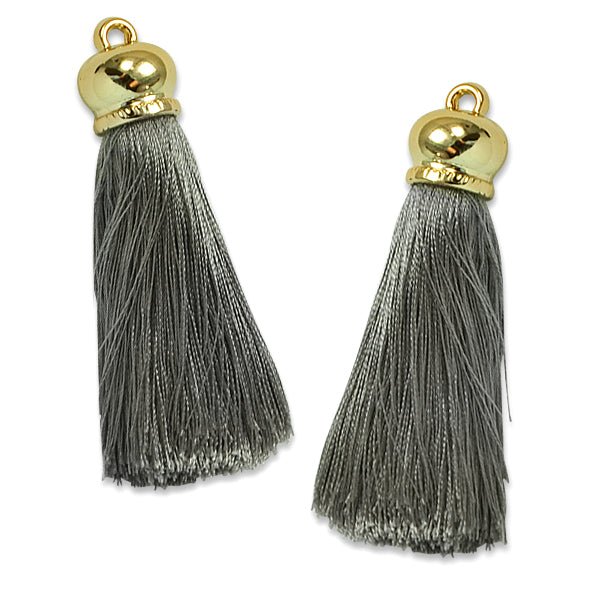 Hera 2 3/4" Tassel with Gold Cap 2PK Gray Tassels and Tiebacks