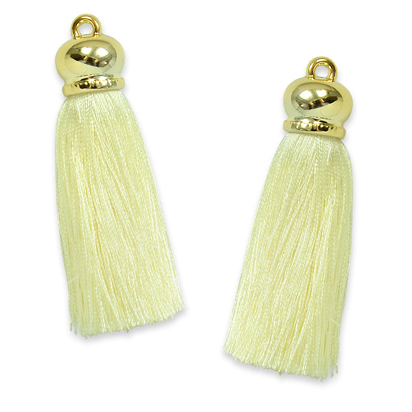 Hera 2 3/4" Tassel with Gold Cap 2PK Ivory Tassels and Tiebacks