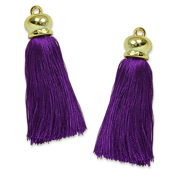 Hera 2 3/4" Tassel with Gold Cap 2PK Purple Tassels and Tiebacks