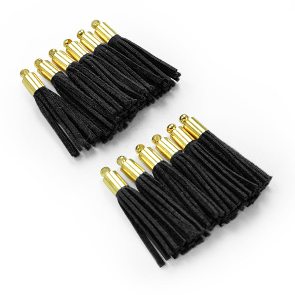 Dawn 1 1/4" Faux Suede Tassel with Gold Cap 12PK Black Tassels and Tiebacks