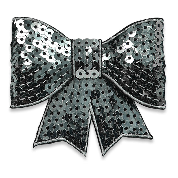 Bow Dimensional Iron-on Sequin Applique/Patch Gunmetal Fashion & Floral Iron-on Appliques