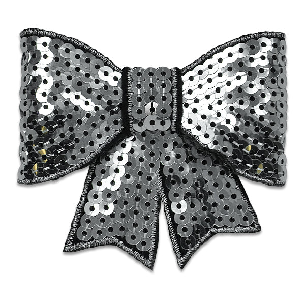Bow Dimensional Iron-on Sequin Applique/Patch Silver Fashion & Floral Iron-on Appliques