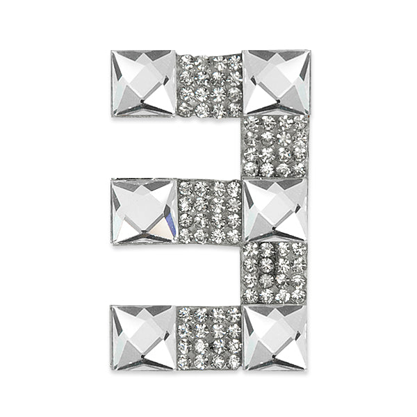 Pack of 2 Number 3 Iron On Rhinestone Applique/Patch - Crystal Appliques