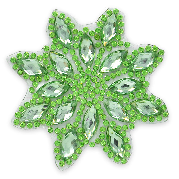 Mirna Jewel colored snowflake iron- on Applique/Patch Lime Rhinestone & Gem Appliques