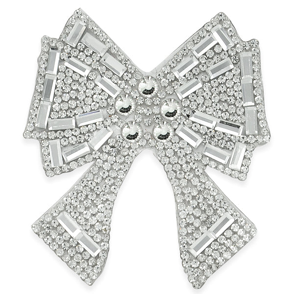 2 ½” Bow W/Pearl Iron-on Rhinestone Applique/Patch - Crystal Appliques
