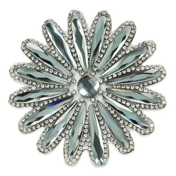 Crystal Flower Rhinestone Iron On Applique/Patch Gunmetal Appliques