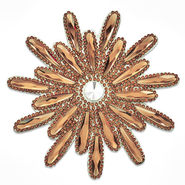 Big Crystal Flower Iron On Applique/Patch - Bronze Appliques