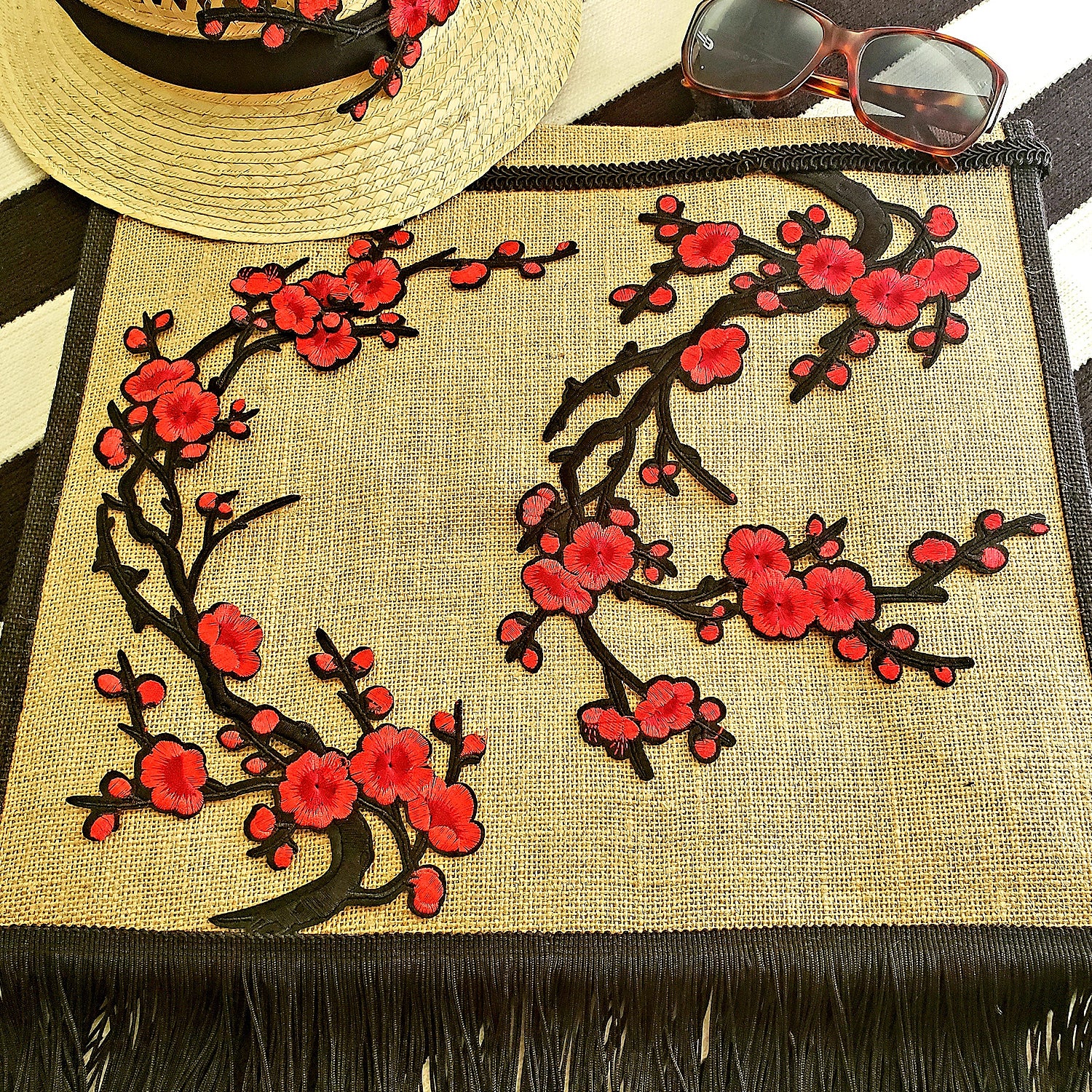 Pretty Plum Blossom Pair Iron On Embroidered Applique/Patch Patch Flower Appliques