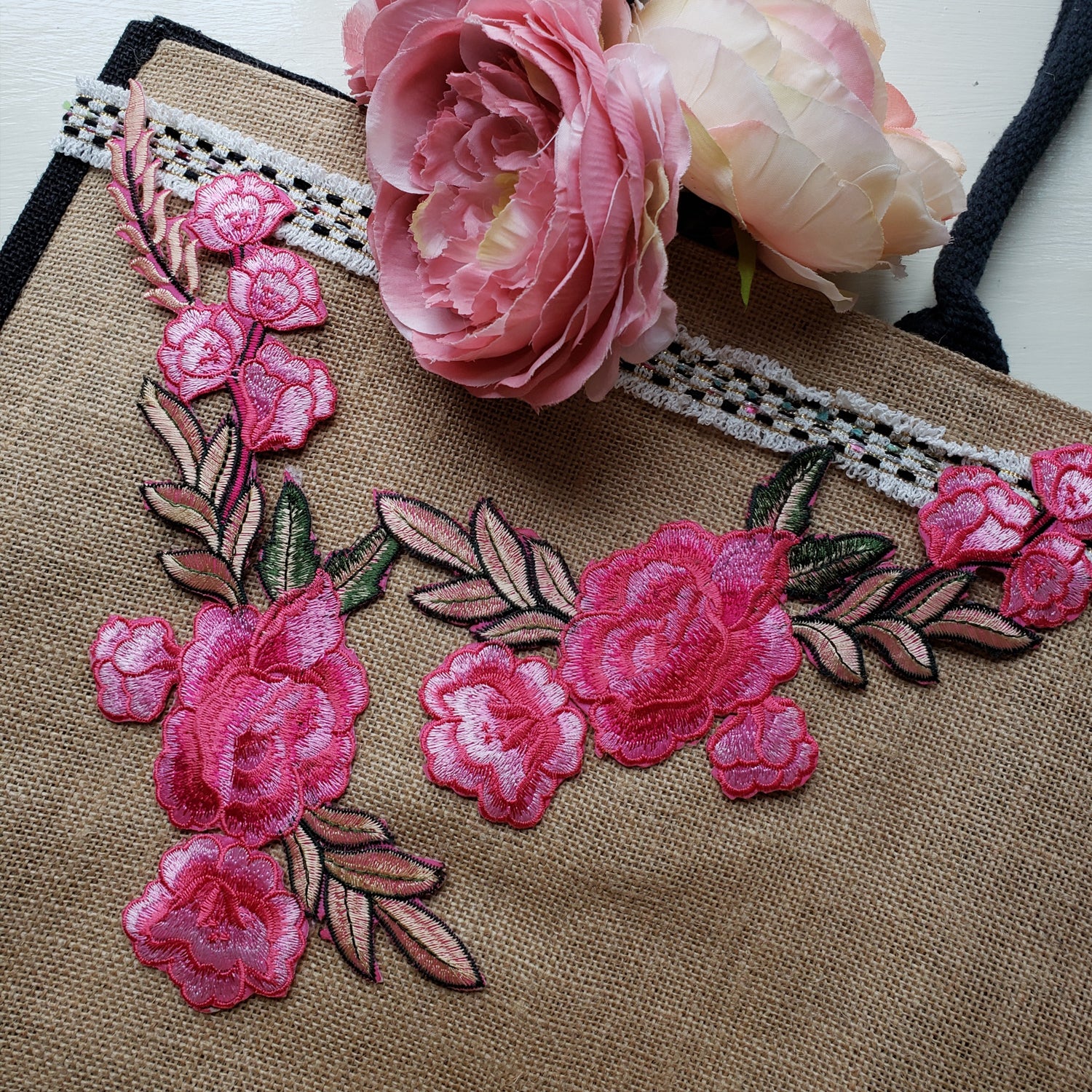 Draya Iron On Embroidered Large Flower Pair Applique/Patch Patch Appliques