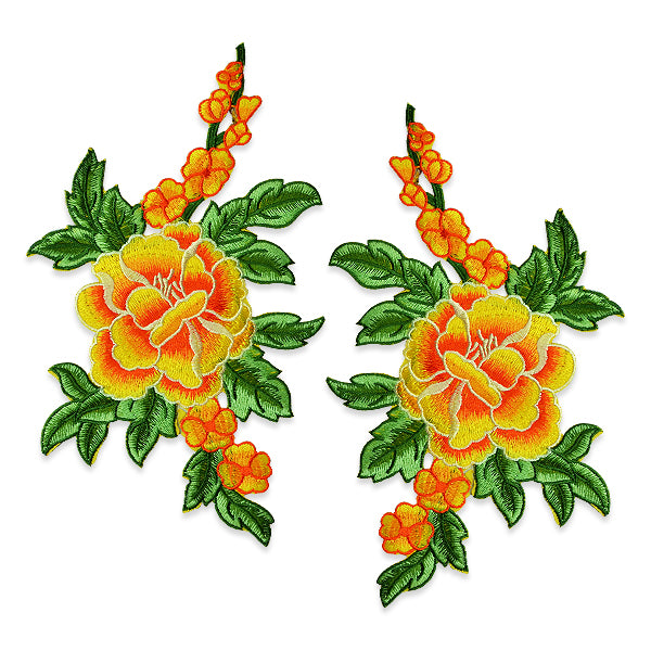 Draya Iron On Embroidered Large Flower Pair Applique/Patch Patch Yellow Appliques