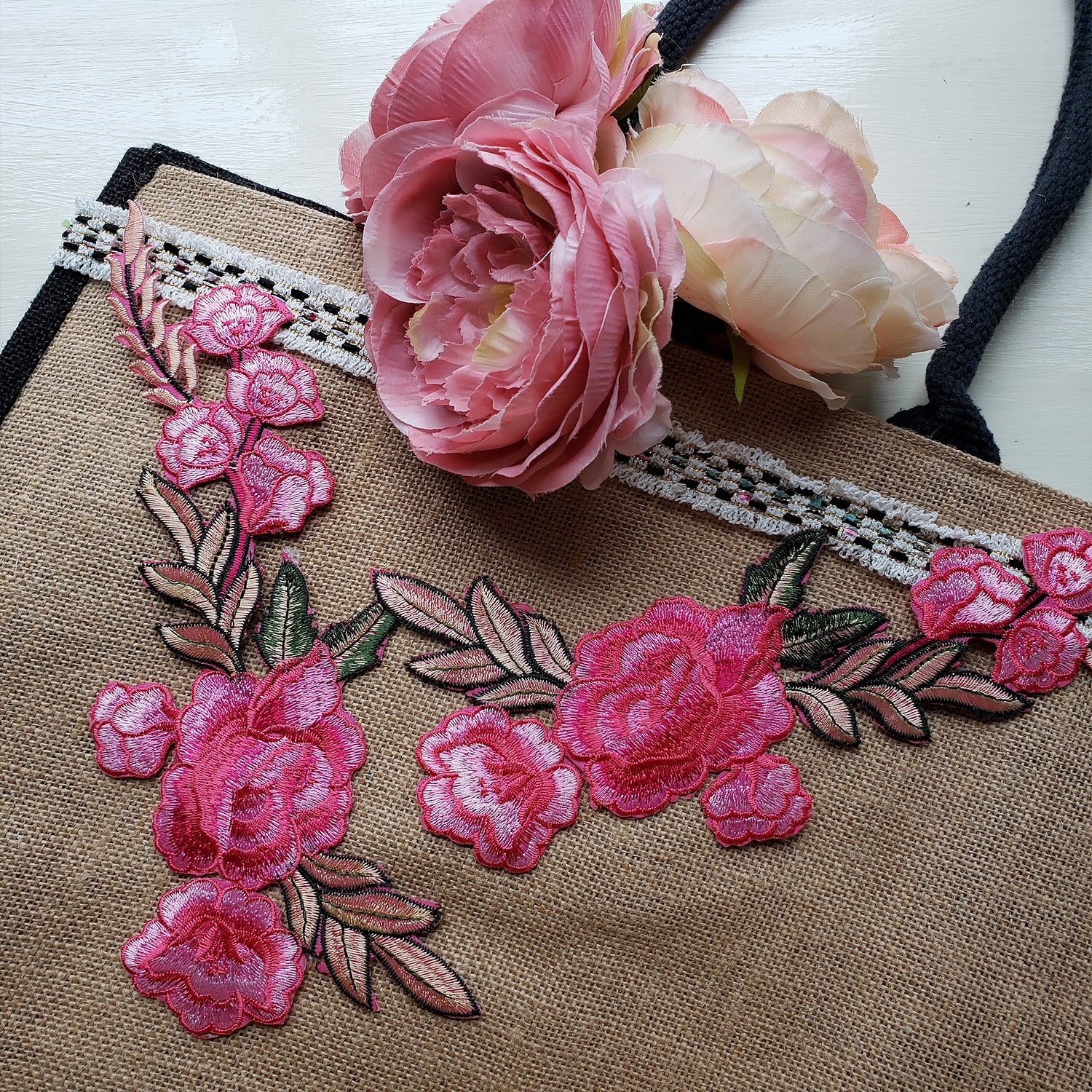 Xyla Bright Iron On Embroidered Flower Pair Applique/Patch Patch Appliques
