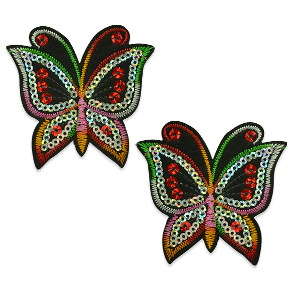 Pair of Brendan Sequin Embroidered Iron On Butterflies Red Appliques