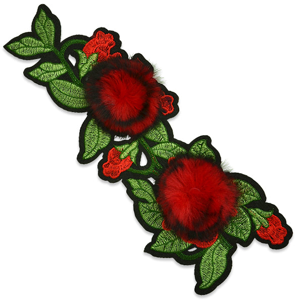 Elodie Furry Rose Iron On Embroidered Applique/Patch Patch - Red Multi Appliques