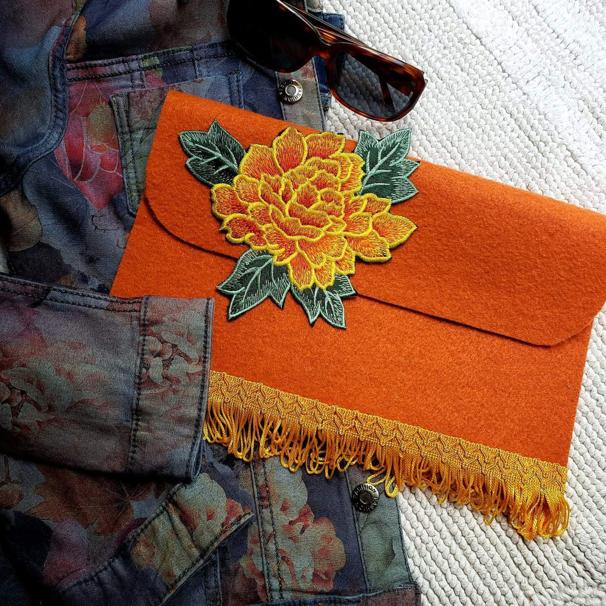 Elodie Furry Rose Iron On Embroidered Applique/Patch Patch - Red Multi Appliques