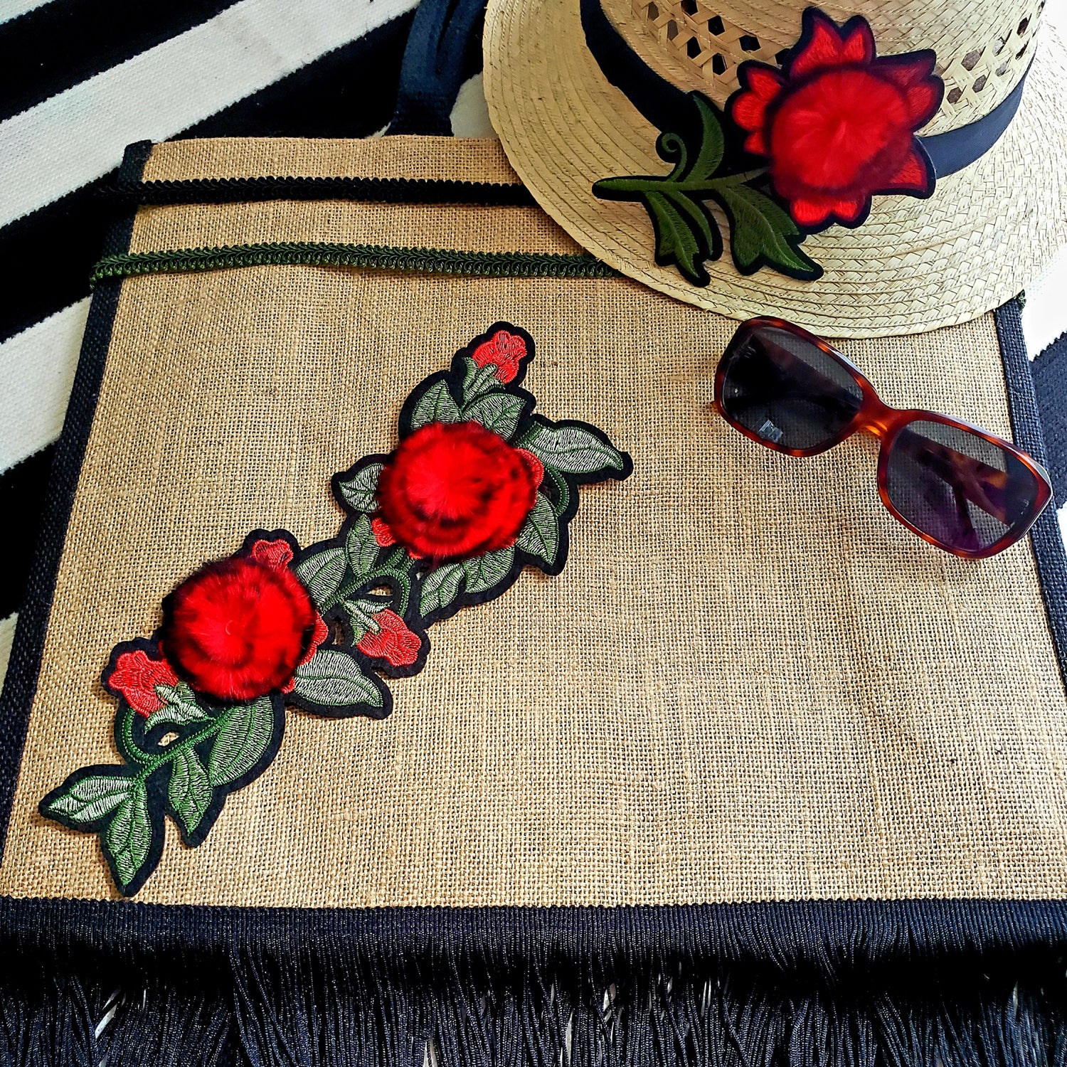 Jevaun Furry Rose Iron On Embroidered Applique/Patch Patch - Red Multi Appliques