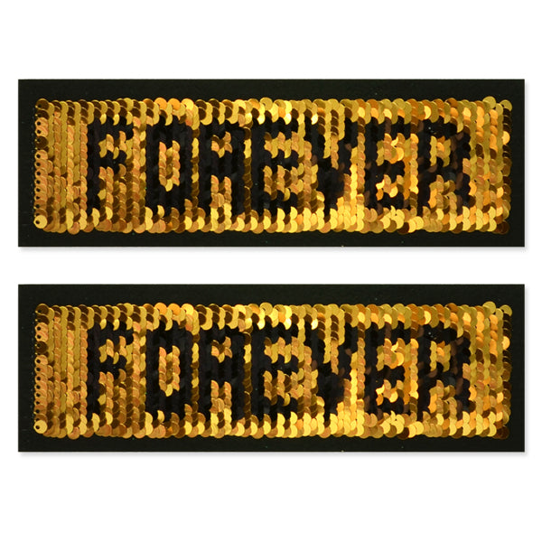 2PC Forever Whatever Reversible Sequin Iron On Embroidered Applique/Patch - Gold/Silver Sequin & Beaded Appliques