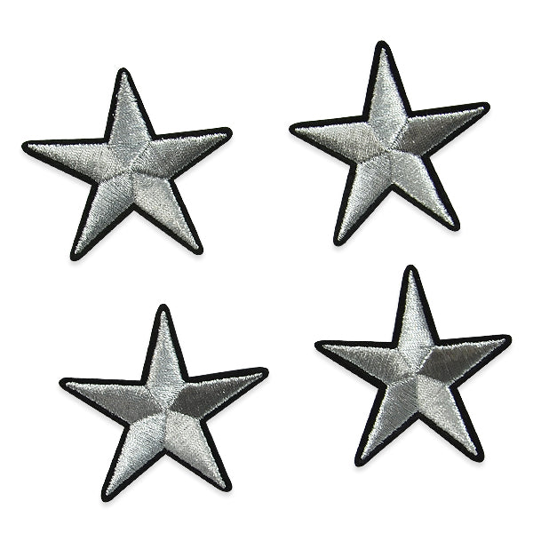 Star Lg 2.25" Iron On Applique/Patch Silver 4pc Appliques