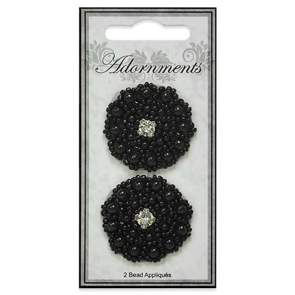 Round Beaded Applique/Patch Pack of 2 Black Sequin & Beaded Appliques