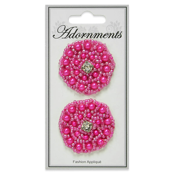 Round Beaded Applique/Patch Pack of 2 Fuchsia Sequin & Beaded Appliques