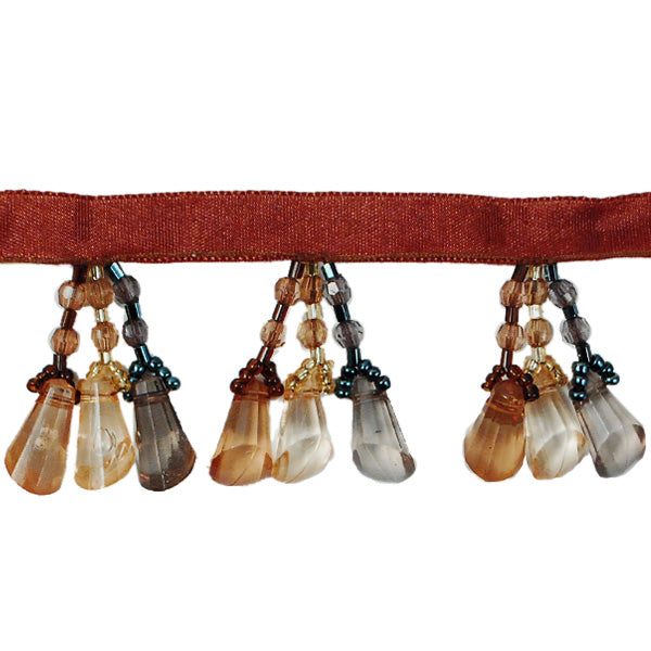 Slanted Beaded Fringe Trim Pack of 1 Yard - Brown Multi Trims & Fringes