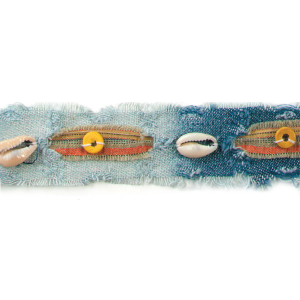Button and Shell Denim Trim Pack of 1 Yard - Blue Multi Trims & Fringes