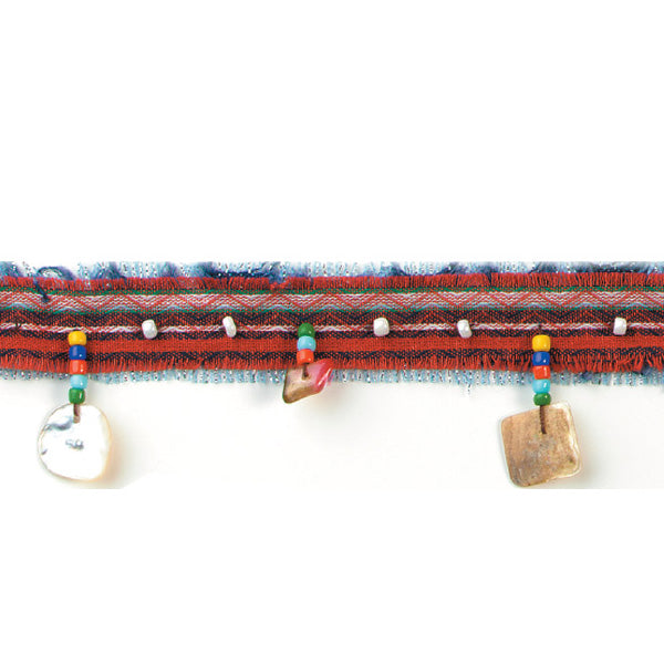 Shell and Bead Denim Trim Pack of 1 Yard - Red Trims & Fringes