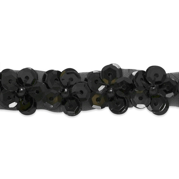 36" x 1/2" Sequin Daisy Trim Pack of 1 Yard Black Trims & Fringes