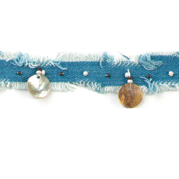 Shell Beaded Denim Trim Pack of 1 Yard - Blue Trims & Fringes