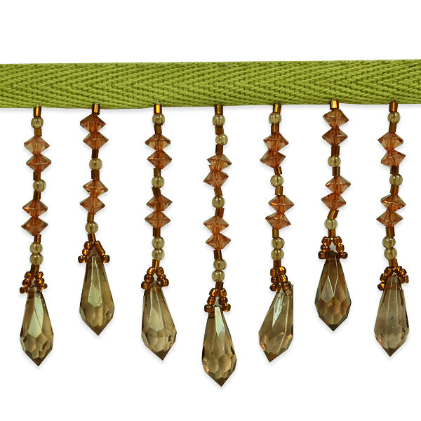 Diamond Beads Fringe Trim Pack of 1 Yard Light Brown Pre-packaged Trims