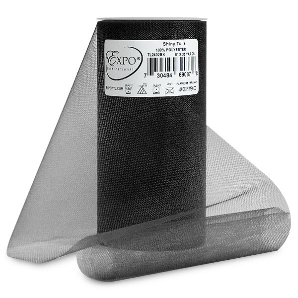 Premium Shiny Tulle Spool of 6 Inch X 25 Yards Black 6" Tulle