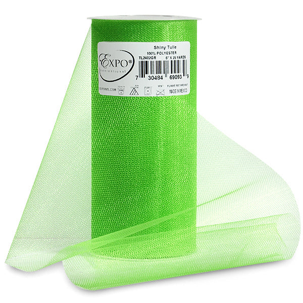 Premium Shiny Tulle Spool of 6 Inch X 25 Yards Green 6" Tulle
