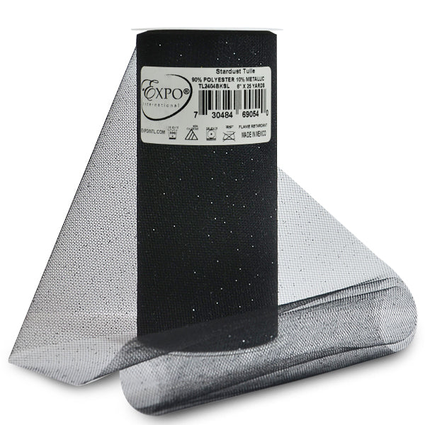 Premium Glitter Tulle Spool of 6" X 25 Yards Black Silver Tulle