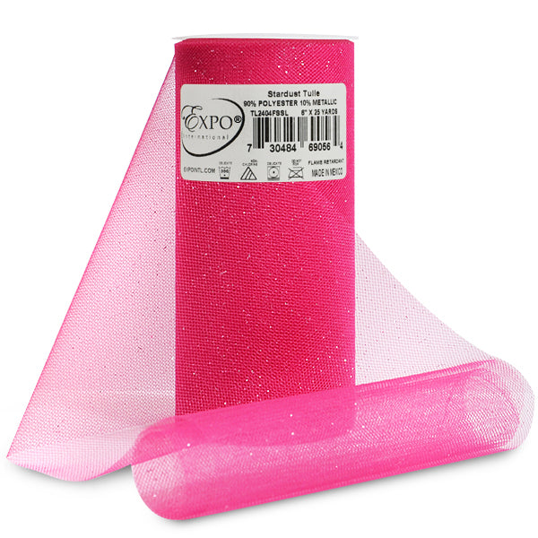 Premium Glitter Tulle Spool of 6" X 25 Yards Fuchsia Silver Tulle