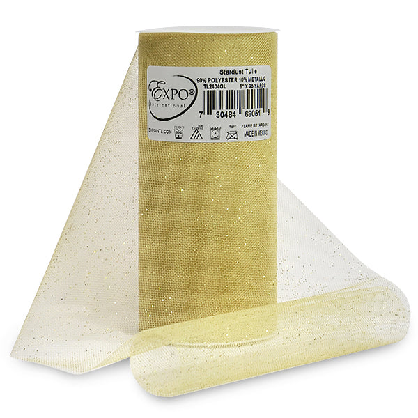 Premium Glitter Tulle Spool of 6" X 25 Yards Gold Tulle