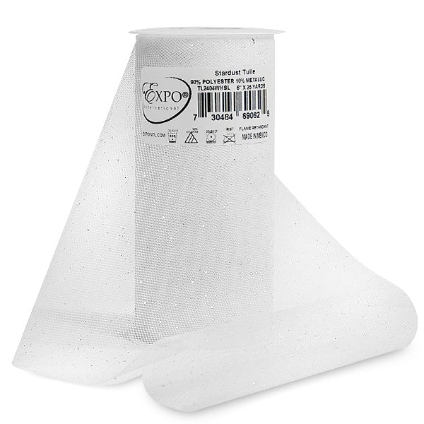 Premium Glitter Tulle Spool of 6" X 25 Yards White Silver Tulle