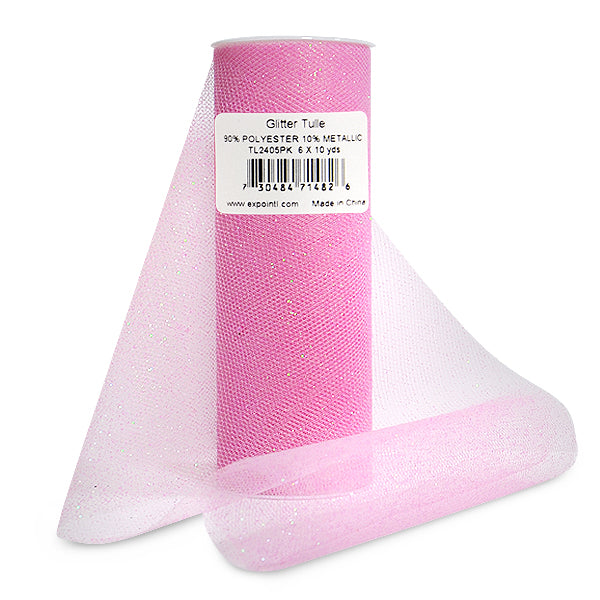 Glitter Tulle 6" Spool of 10 Yards Pink Tulle