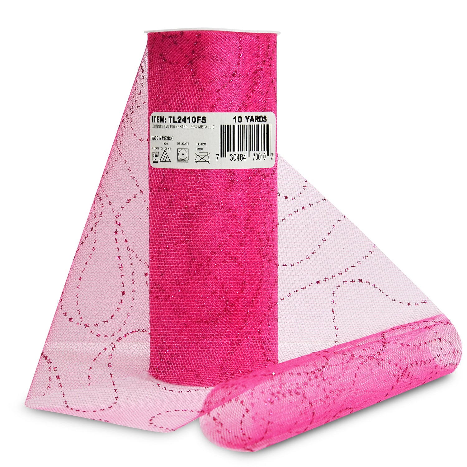 Premium Glitter Curves Tulle Spool of 6" X 10 Yards Fuchsia Tulle