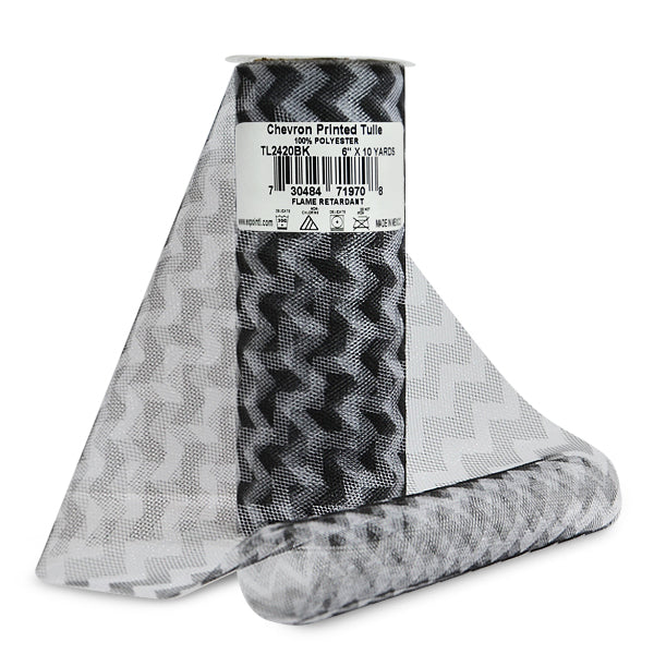 Premium Zig Zag Printed Tulle Spool of 6" X 10 Yards Black Tulle