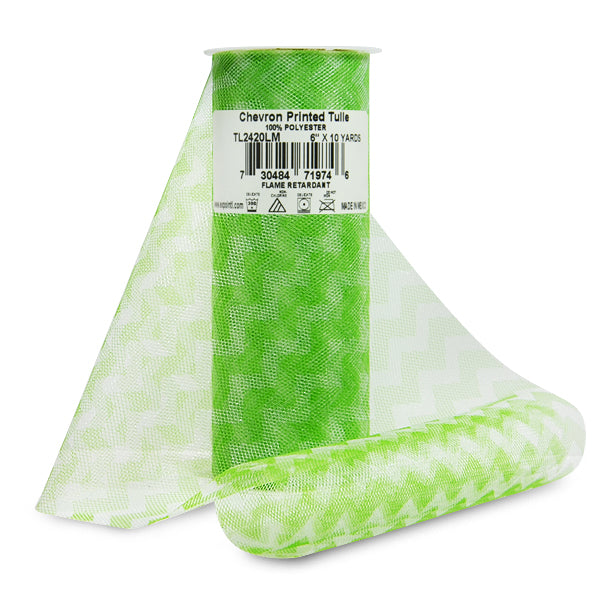 Premium Zig Zag Printed Tulle Spool of 6" X 10 Yards Lime Tulle
