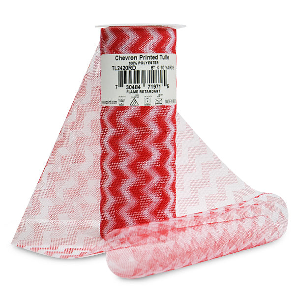 Premium Zig Zag Printed Tulle Spool of 6" X 10 Yards Red Tulle
