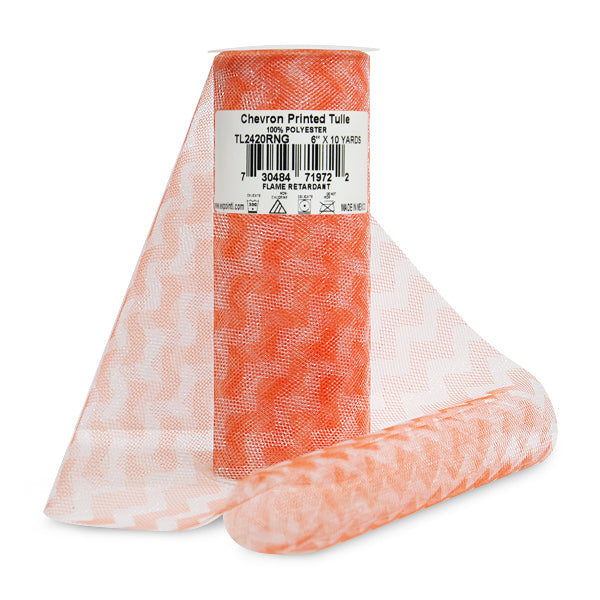 Premium Zig Zag Printed Tulle Spool of 6" X 10 Yards Orange Tulle