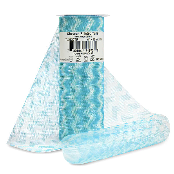 Premium Zig Zag Printed Tulle Spool of 6" X 10 Yards Turquoise Tulle
