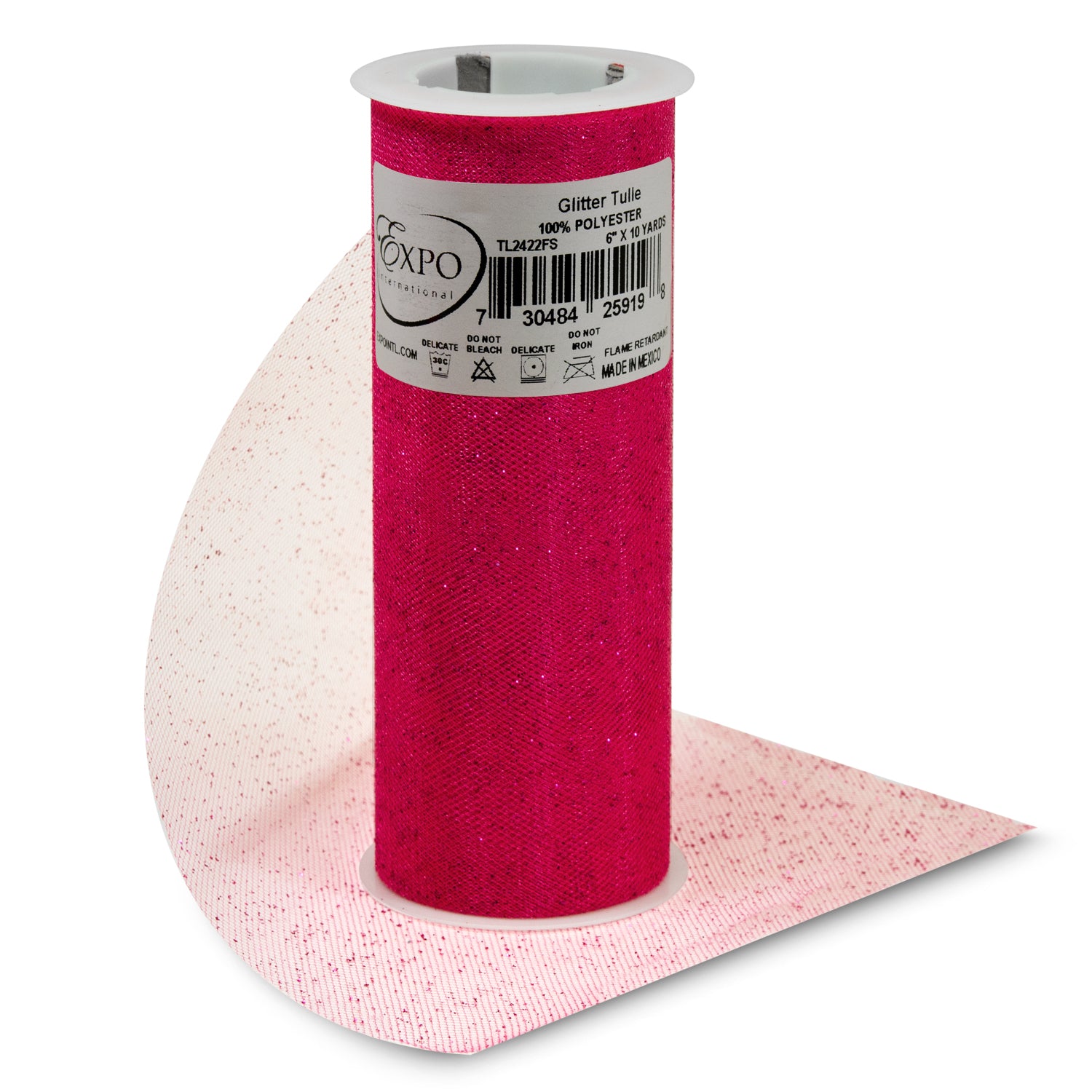 Premium Glitter Tulle Spool of 6" x 10 Yards Fuchsia Tulle