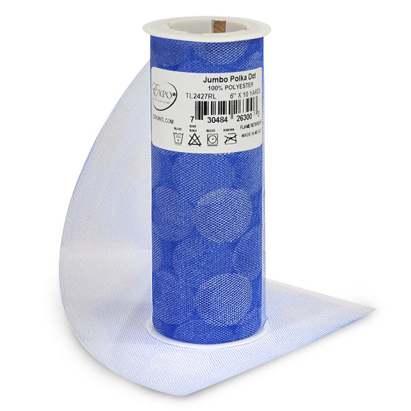 Premium Jumbo Polka Dot Tulle Spool of 6" X 10 Yards Royal Blue 6" Tulle